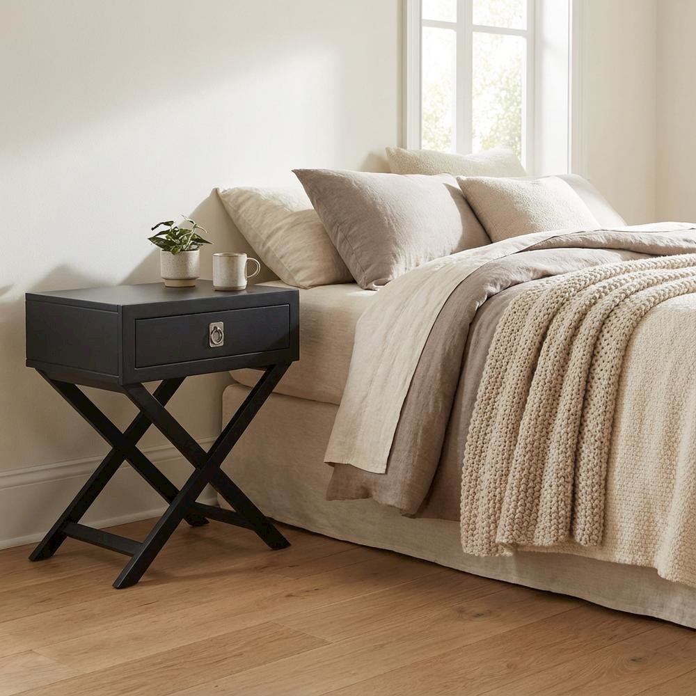 Black Bedroom Nightstand with Clean Design and Sturdy Construction