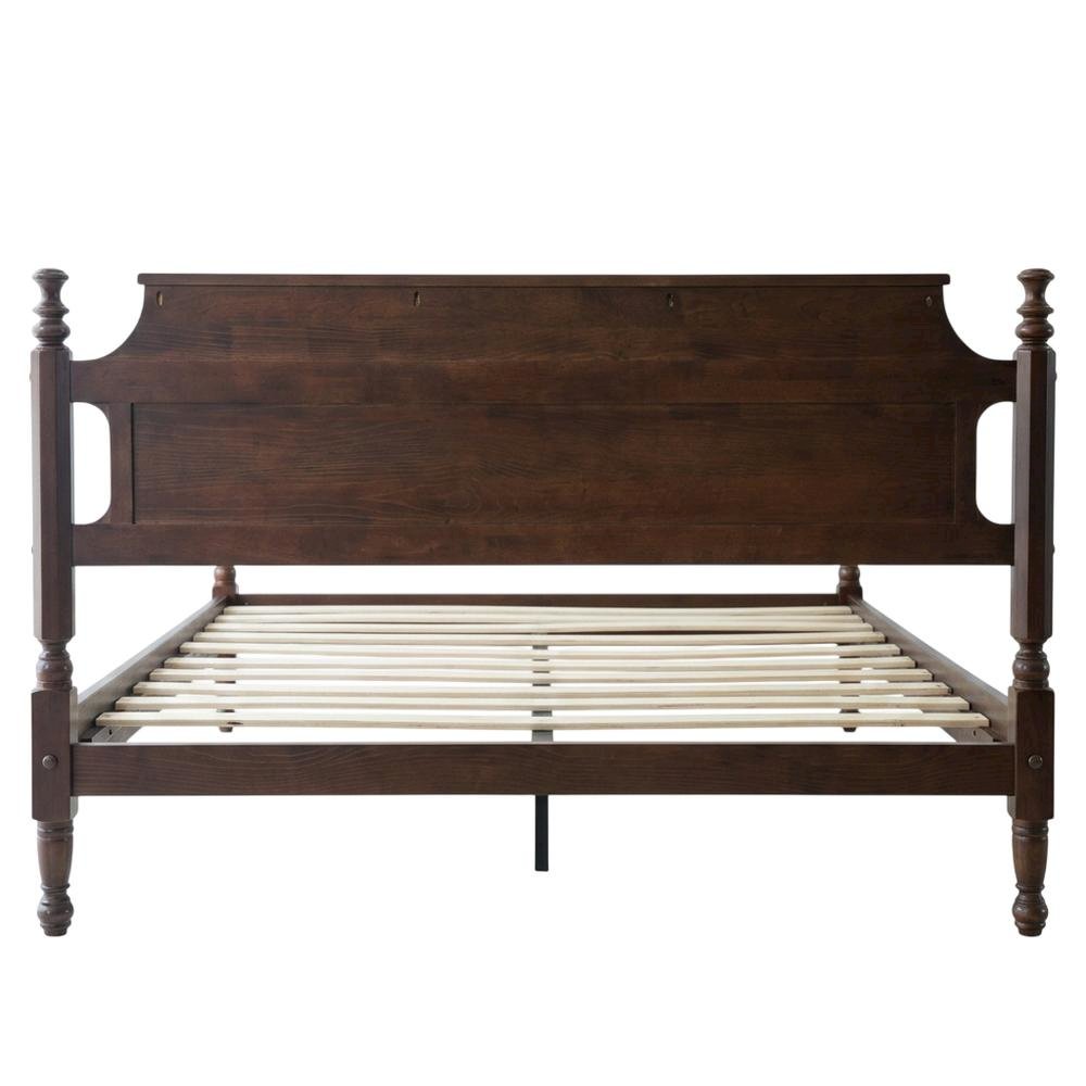 King Solid Wood Platform Bed with Headboard, Traditional, Dark Roast Oak, King