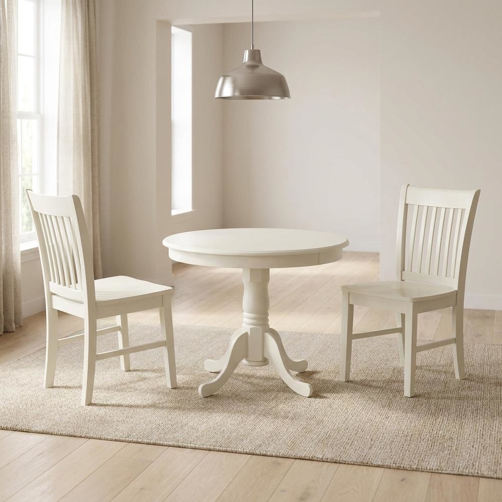 Round Kitchen Table & Chairs, Wood 3-Piece Set, Small Space, Linen White