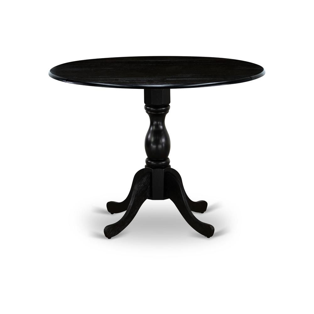 East West Furniture - DMVA5-BLK-W - 5-Piece Kitchen Dining Set- 4 Wooden Chair with Wooden Seat and Slatted Chair Back - Drop Leaves Round Dining Table - Black Finish
