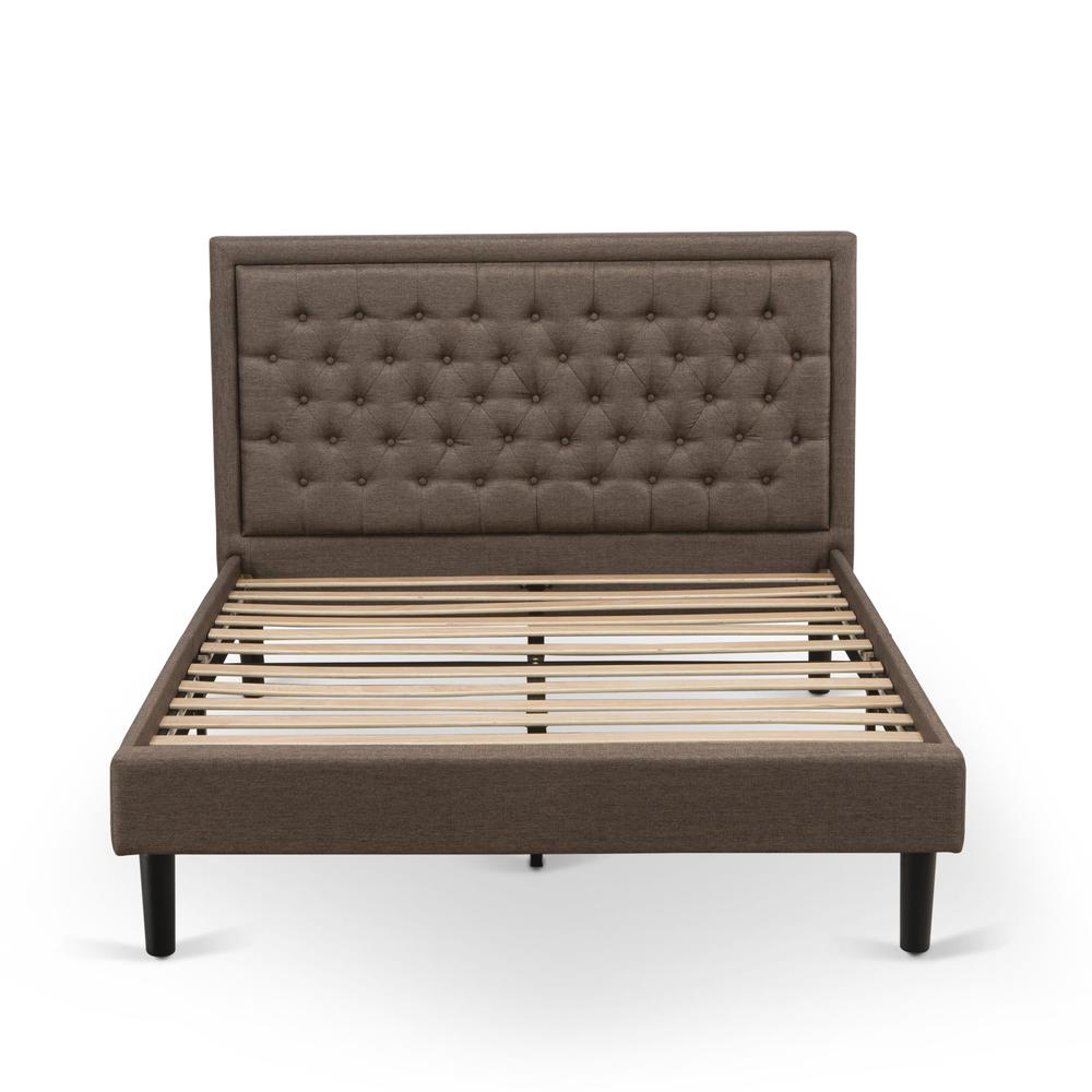 KD18Q-2DE07 3 Pc Bed Set - Modern Bed Frame Brown Headboard with 2 Mid Century Nightstand - Black Finish Legs