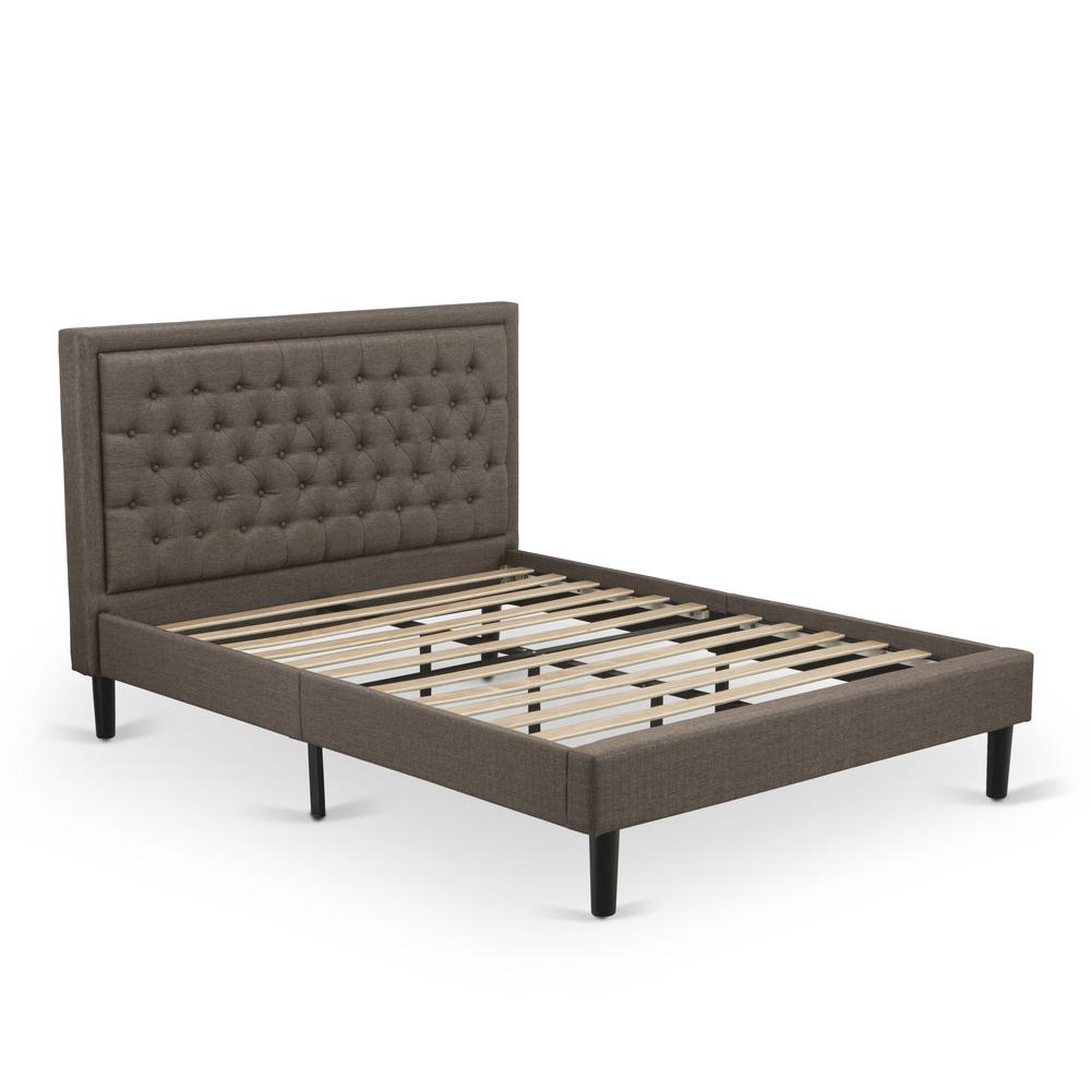KD18Q-2DE07 3 Pc Bed Set - Modern Bed Frame Brown Headboard with 2 Mid Century Nightstand - Black Finish Legs