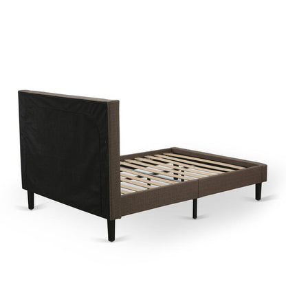 KD18Q-2DE07 3 Pc Bed Set - Modern Bed Frame Brown Headboard with 2 Mid Century Nightstand - Black Finish Legs
