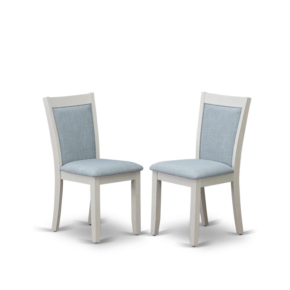 X027MZ015-9 9-Pc Modern Dining Table Set Includes a Dining Table and 8 Baby Blue Dining Chairs - Wire Brushed Linen White Finish