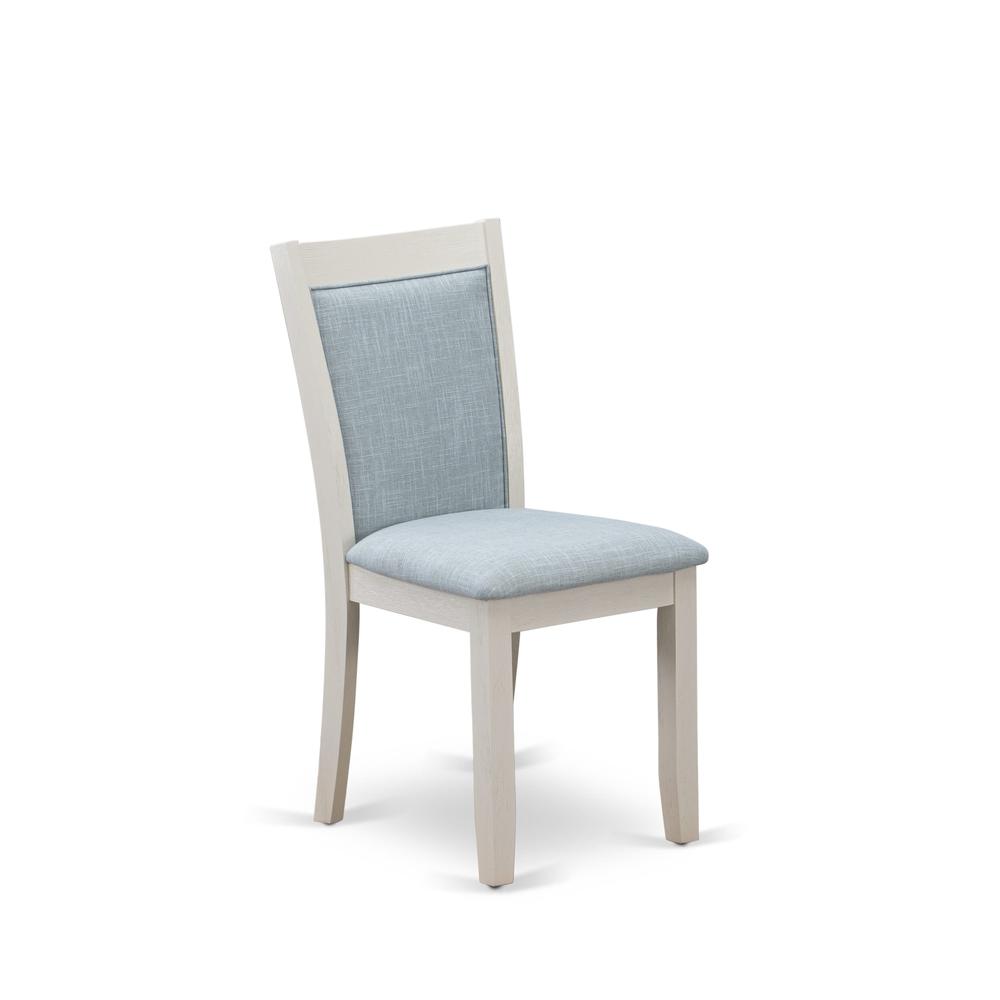 X027MZ015-9 9-Pc Modern Dining Table Set Includes a Dining Table and 8 Baby Blue Dining Chairs - Wire Brushed Linen White Finish