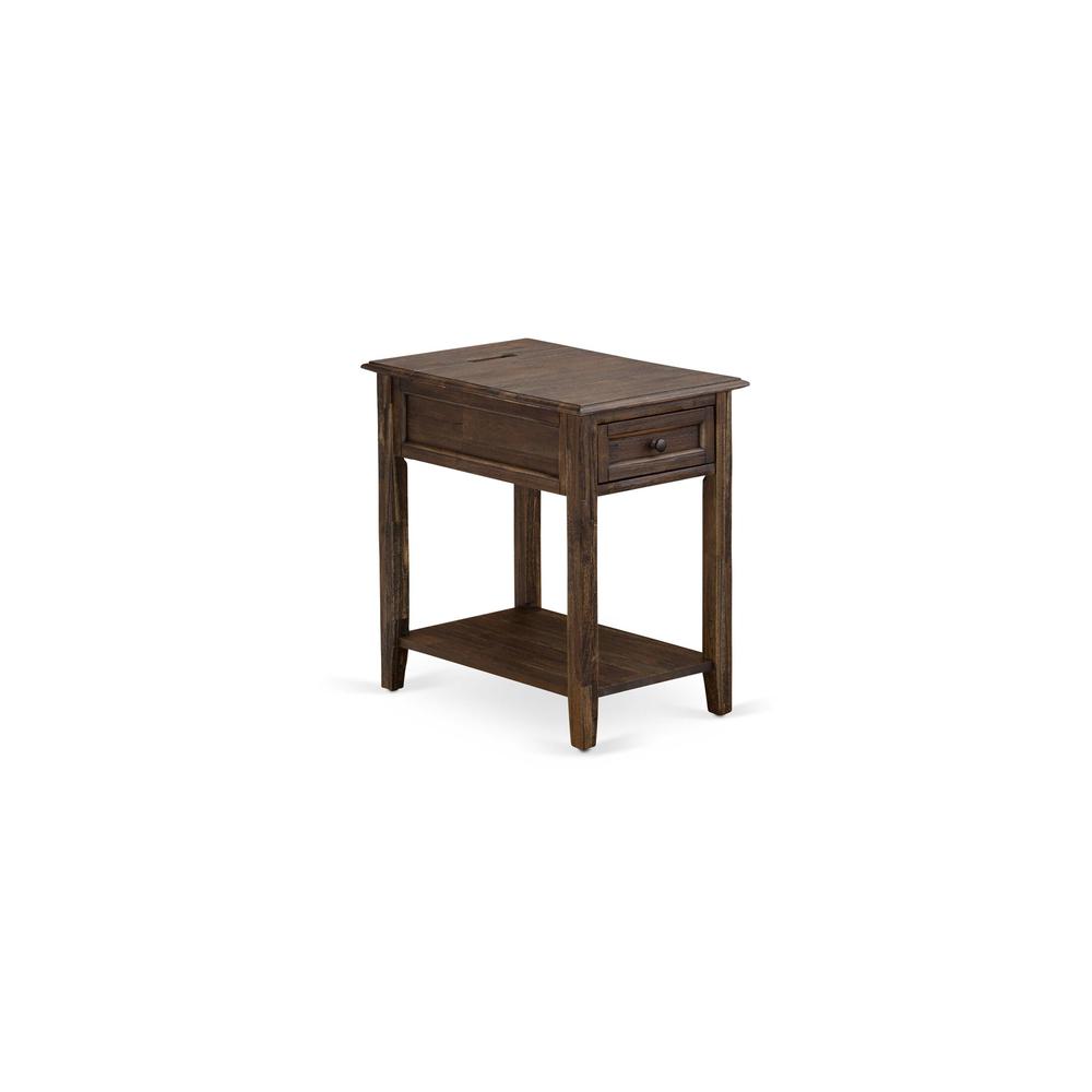 GB28Q-1DE07 2-Piece Platform Bed Set with a Platform Bed and 1 Distressed Jacobean End Tables - Brown Faux Leather and Black Legs