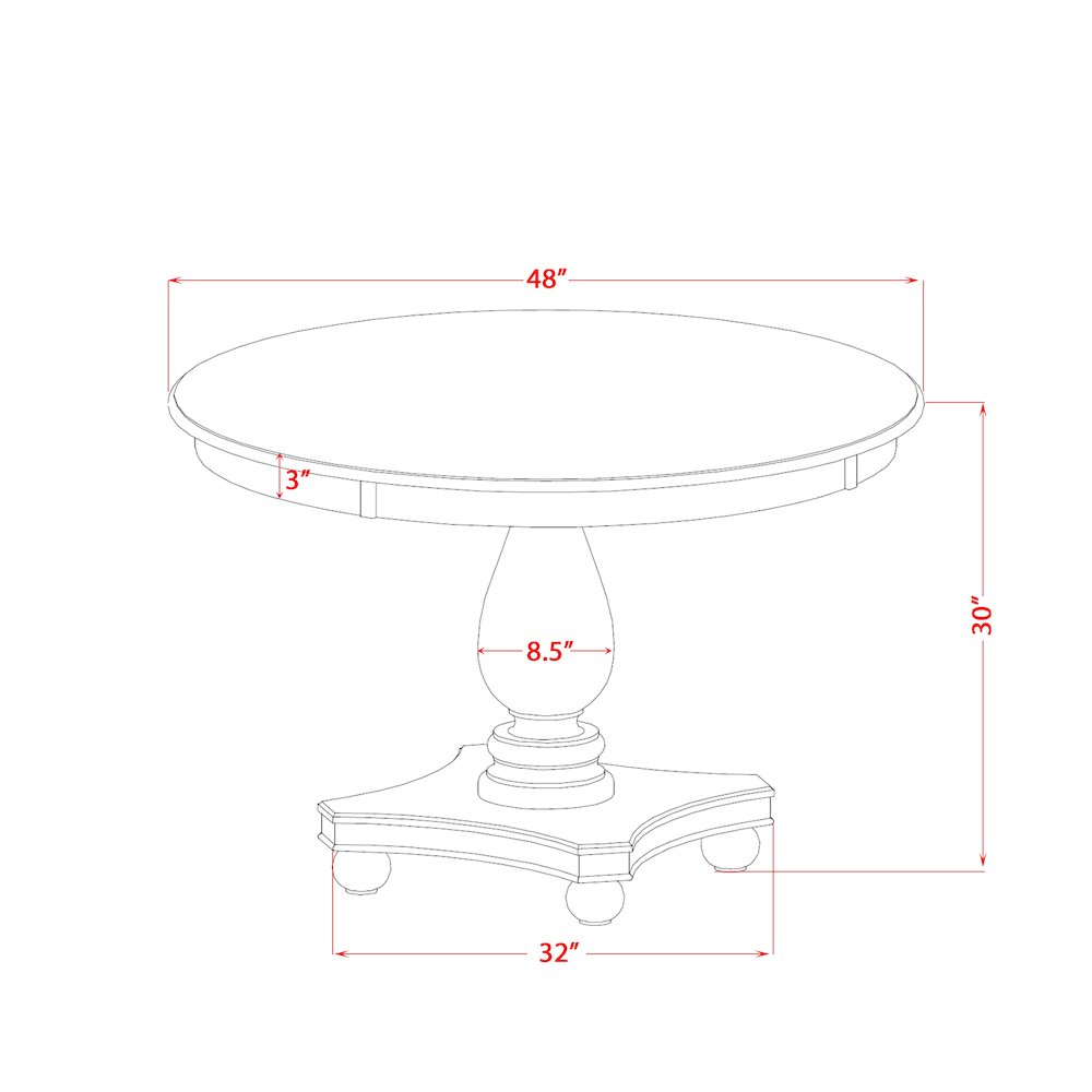 5 Piece Dining Table Set Consists Of 48" Round Table In Burgandy Color