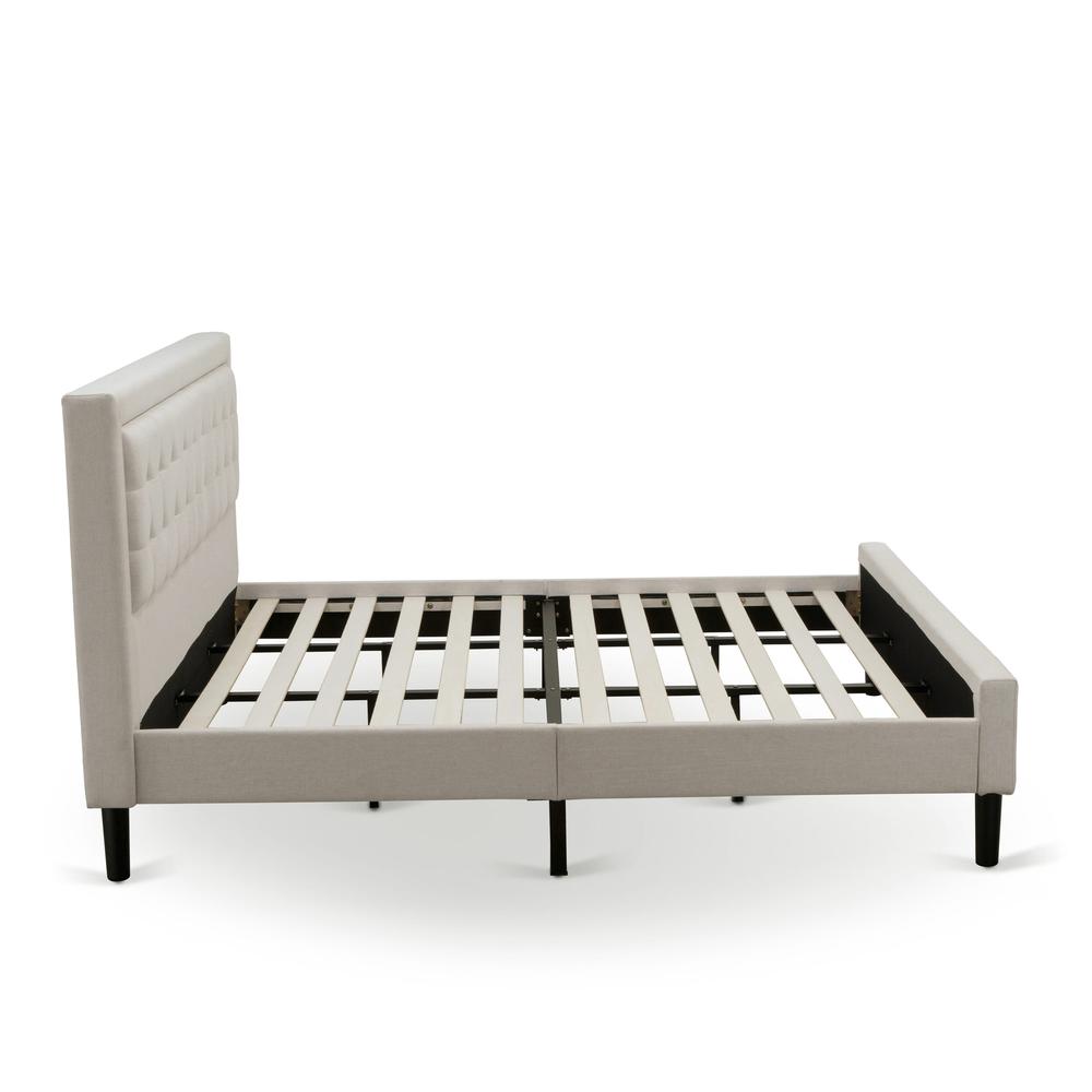 FN08K-2HAE0 3-Piece Fannin King Bedroom Set with 1 Mid Century Bed and 2 Mid Century Modern Nightstands - Mist Beige Linen Fabric