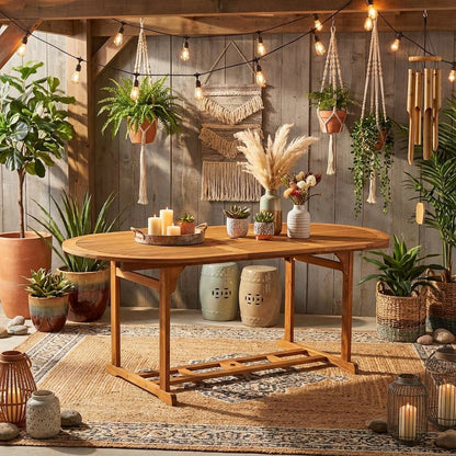 7-Piece Outdoor Patio Dining Set Nature-Tone Oil Finish Durable Wood Seating