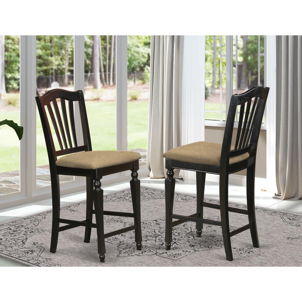 Chelsea  Stools  with  upholstered  seat,  24"  seat  height  in  Black  Finish,  Set  of  2