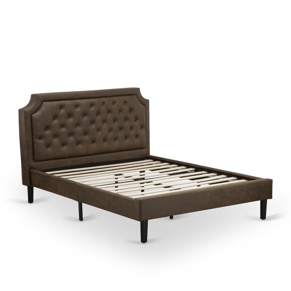 GB25Q-1HI0M 2-Piece Bedroom Set with Mid Century Bed and 1 Antique Mahogany Night Stand - Dark Brown Faux Leather and Black Legs
