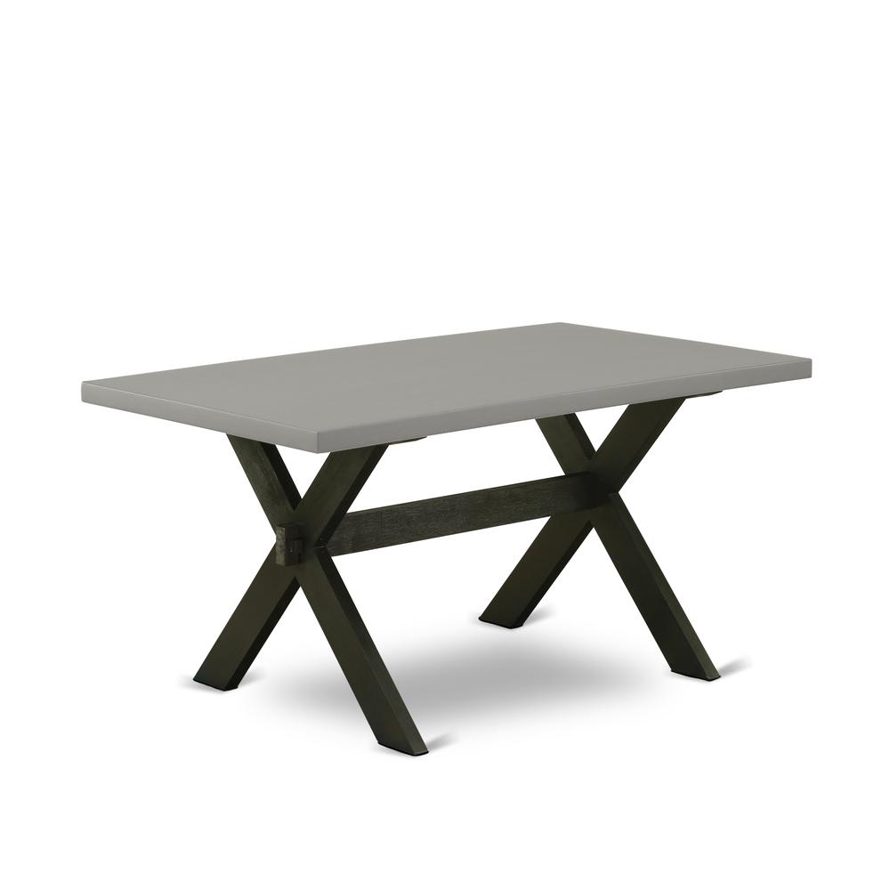 East West Furniture X696CE121-7 7-Pc Kitchen Table Set - 6 Padded Parson Chairs and 1 Modern Rectangular Cement Dining Table Top with Button Tufted Chair Back - Wire Brushed Black Finish