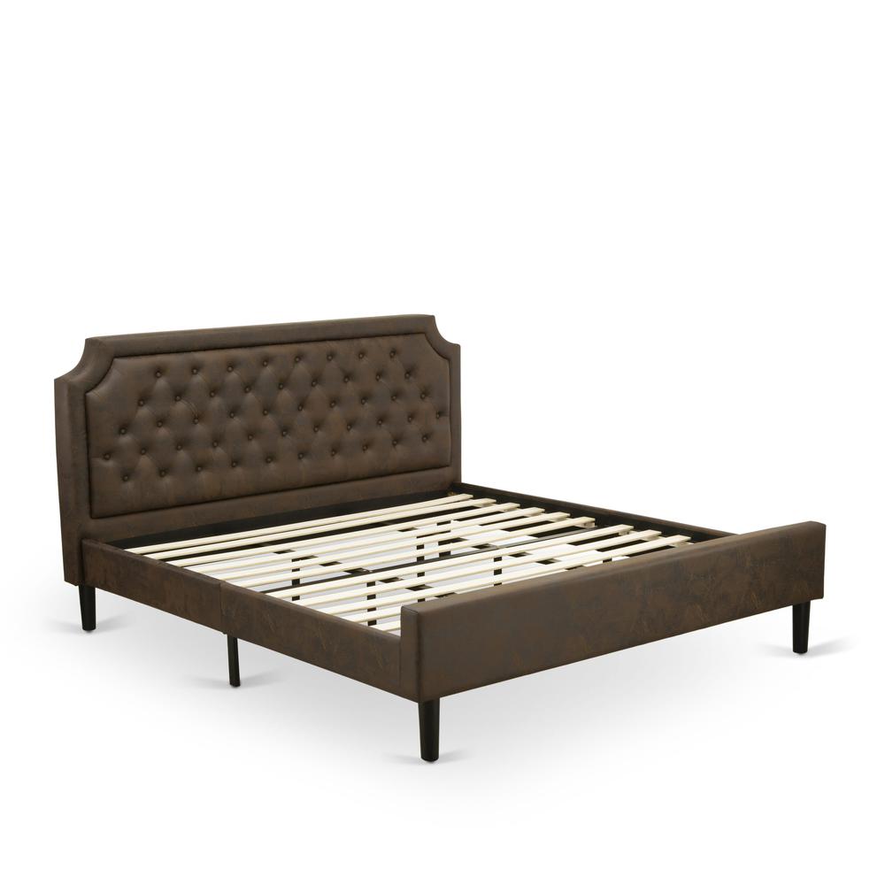 GB25K-1VL07 2-Pc Platform King Bedroom Set with Frame and Distressed Jacobean End Table - Dark Brown Faux Leather and Black Legs