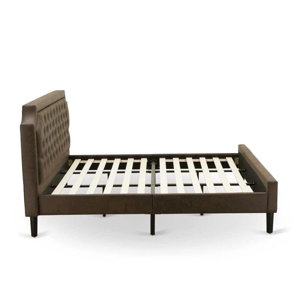 GB25K-1VL07 2-Pc Platform King Bedroom Set with Frame and Distressed Jacobean End Table - Dark Brown Faux Leather and Black Legs