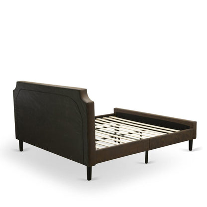 GB25K-1VL07 2-Pc Platform King Bedroom Set with Frame and Distressed Jacobean End Table - Dark Brown Faux Leather and Black Legs