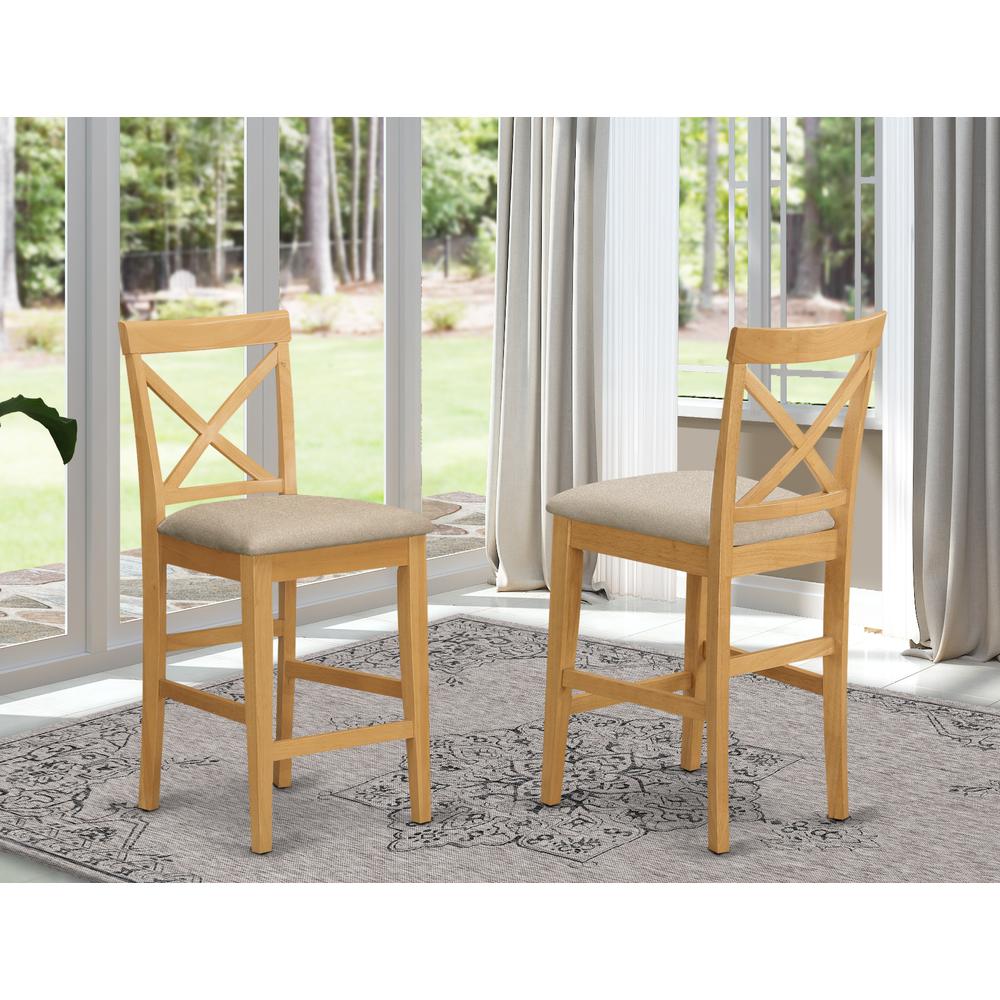 X-Back  stool  with  upholstered  seat  in  Oak  finish,  Set  of  2