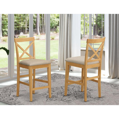 X-Back  stool  with  upholstered  seat  in  Oak  finish,  Set  of  2