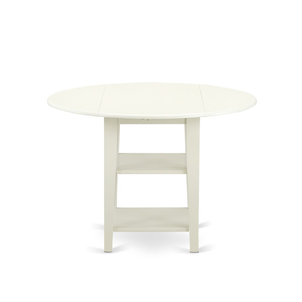 5 Piece Kitchen Set Consists of a Round Dining Table with Dropleaf & Shelves