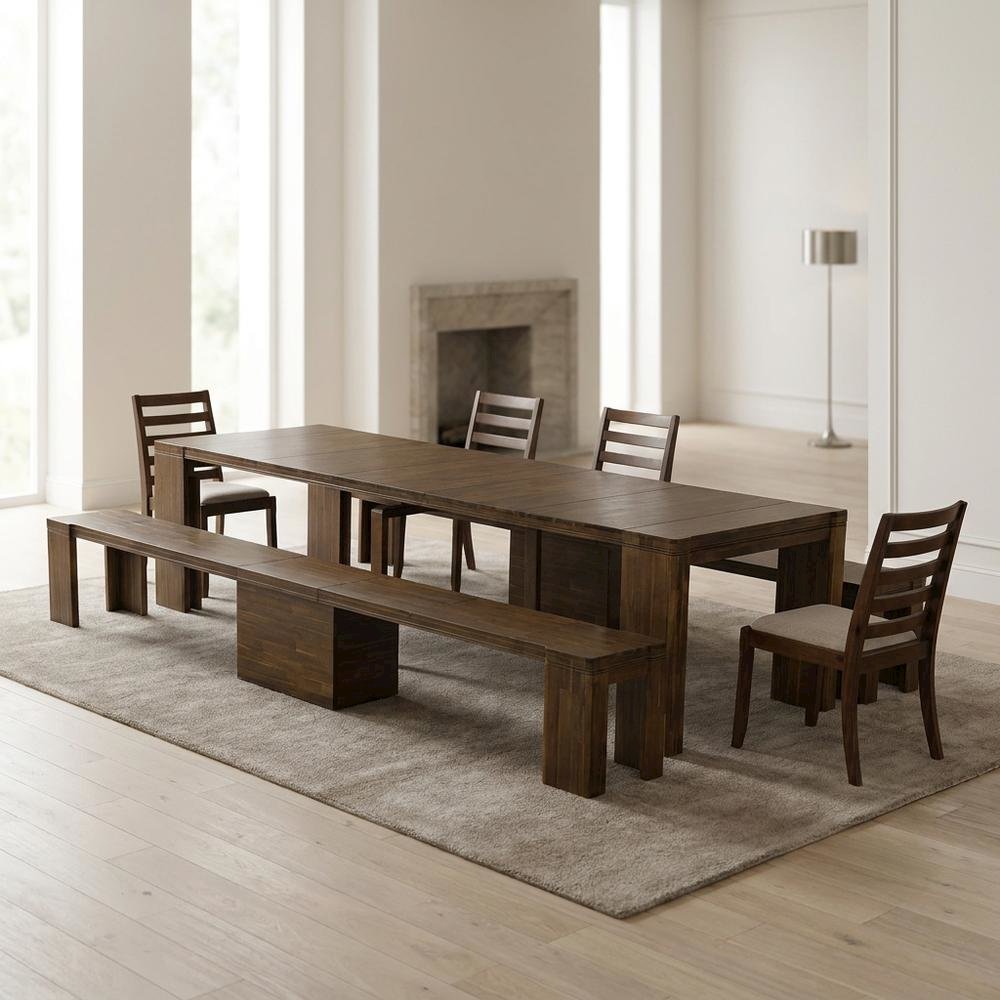 Solid Wood Extendable Dining Table & Chairs 5-Piece Set, Antique Walnut