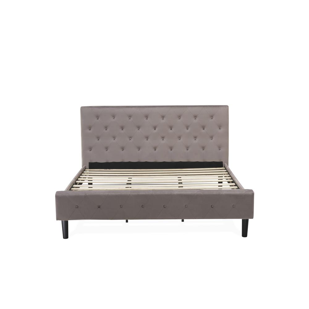 NLF-14-K Nolan Platform Bed Frame-Button Tufted Brown Taupe Velvet Fabric Upholstered Headboard & Footboard, Black Legs, King Size