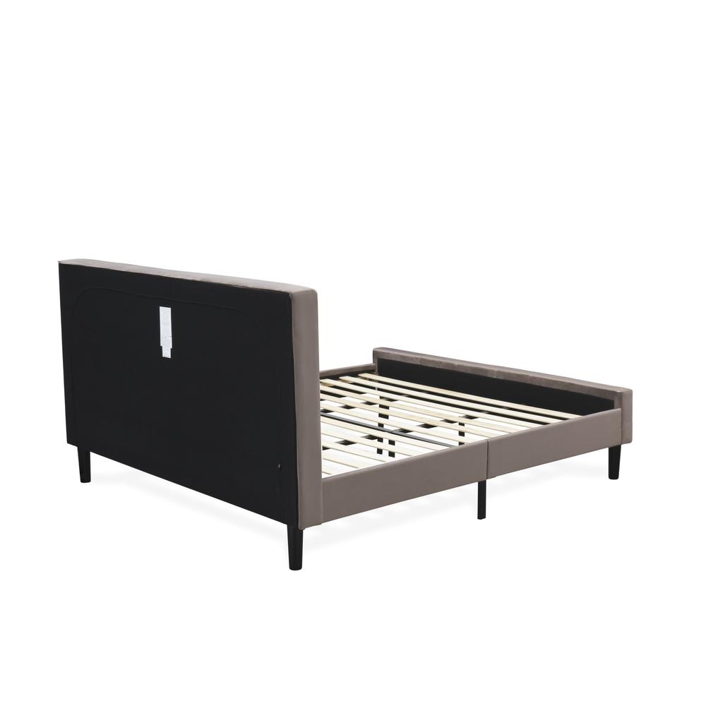 NLF-14-K Nolan Platform Bed Frame-Button Tufted Brown Taupe Velvet Fabric Upholstered Headboard & Footboard, Black Legs, King Size