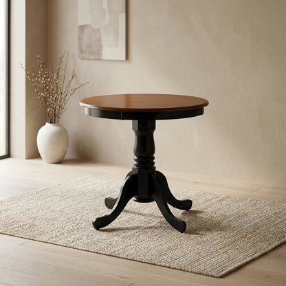 Black Round Pedestal Dining Table, Mid-Century Modern, Seats 2
