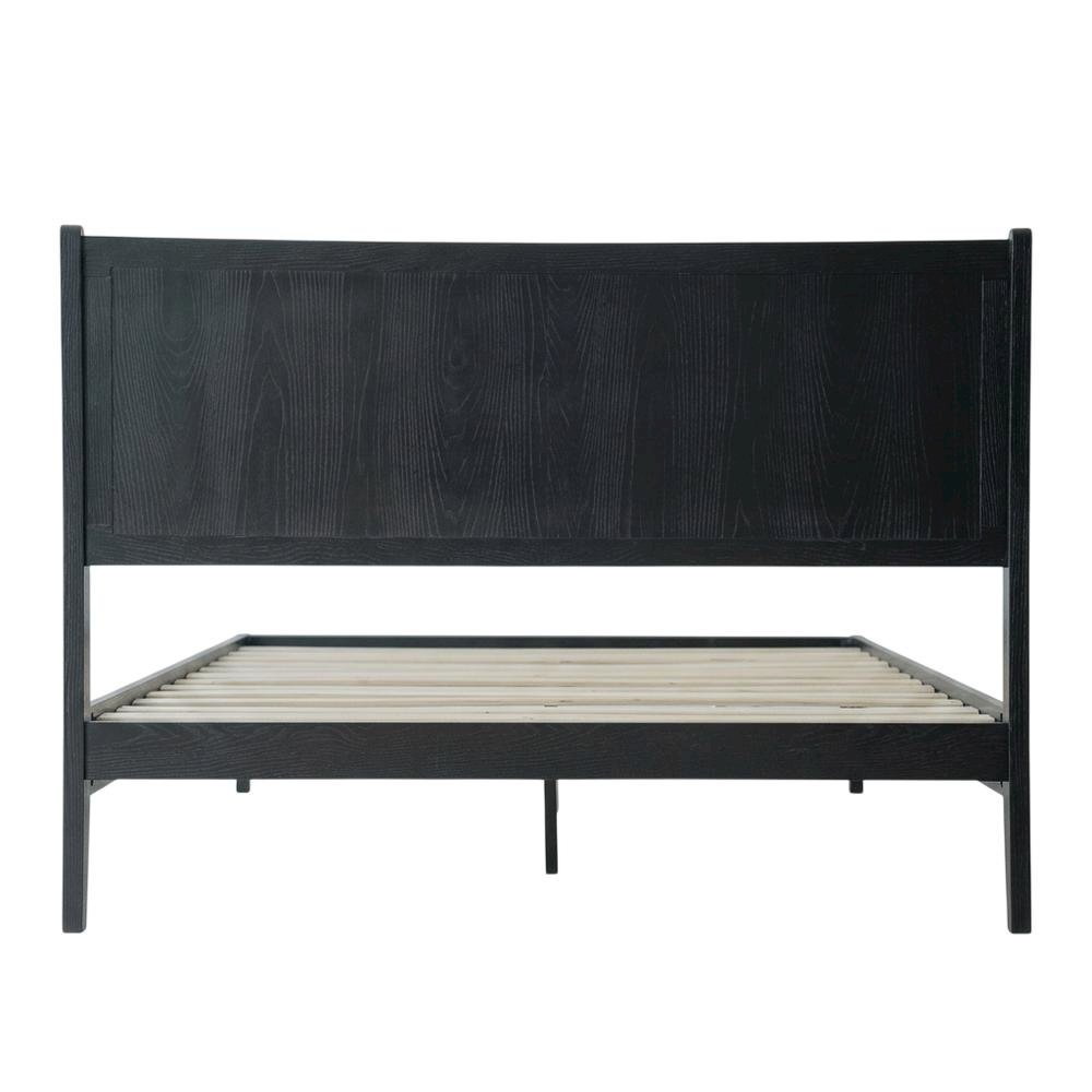 Solid Wood Platform Bed, Headboard & Footboard, No Box Spring, Ebony Oak, Queen