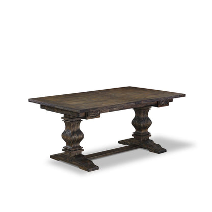 7-pc wooden dining table set with Chair’s Legs and Modern Gray Linen Fabric
