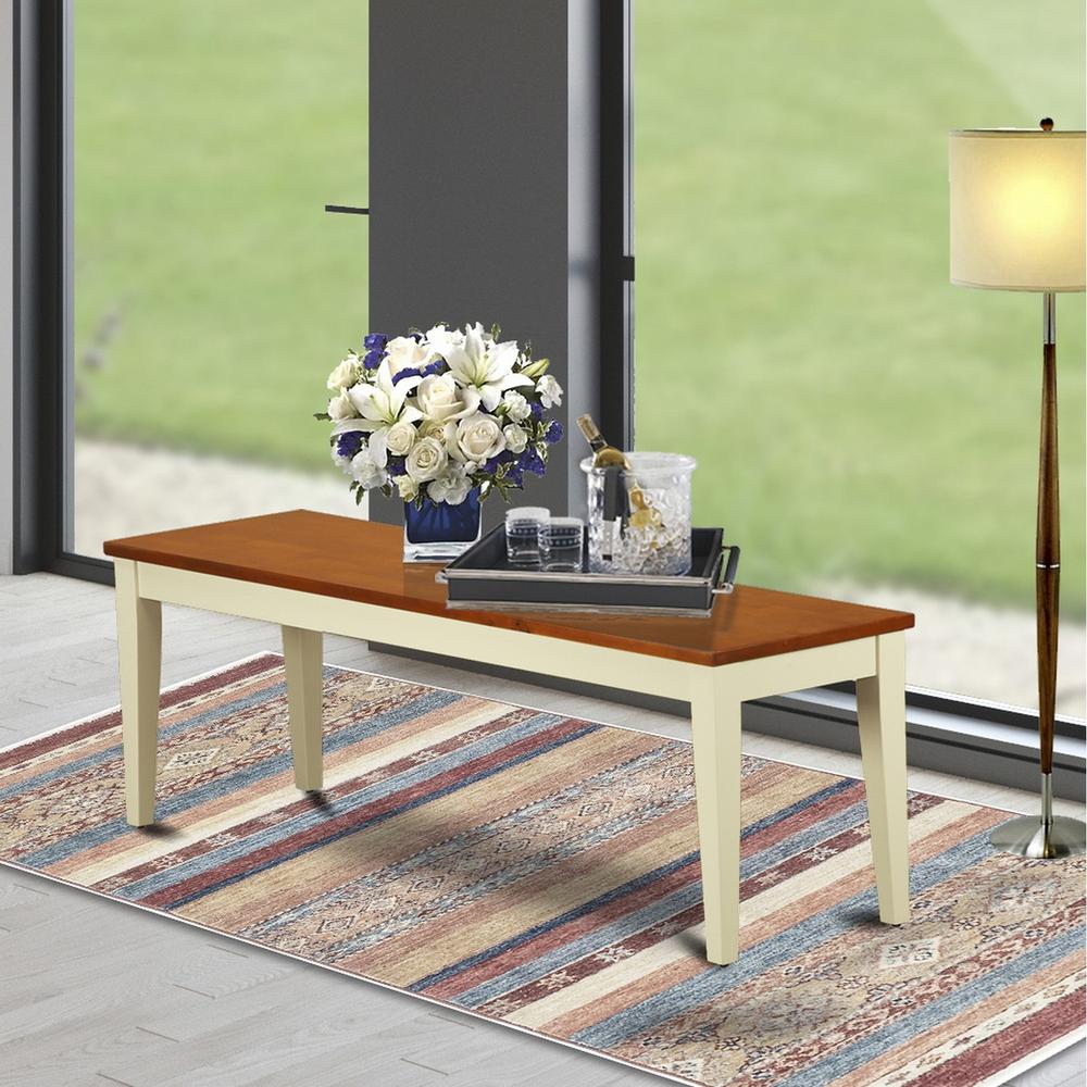 Nicoli  Dining  Bench  with  Wood  Seat  in  Buttermilk  and  Cherry  Finish