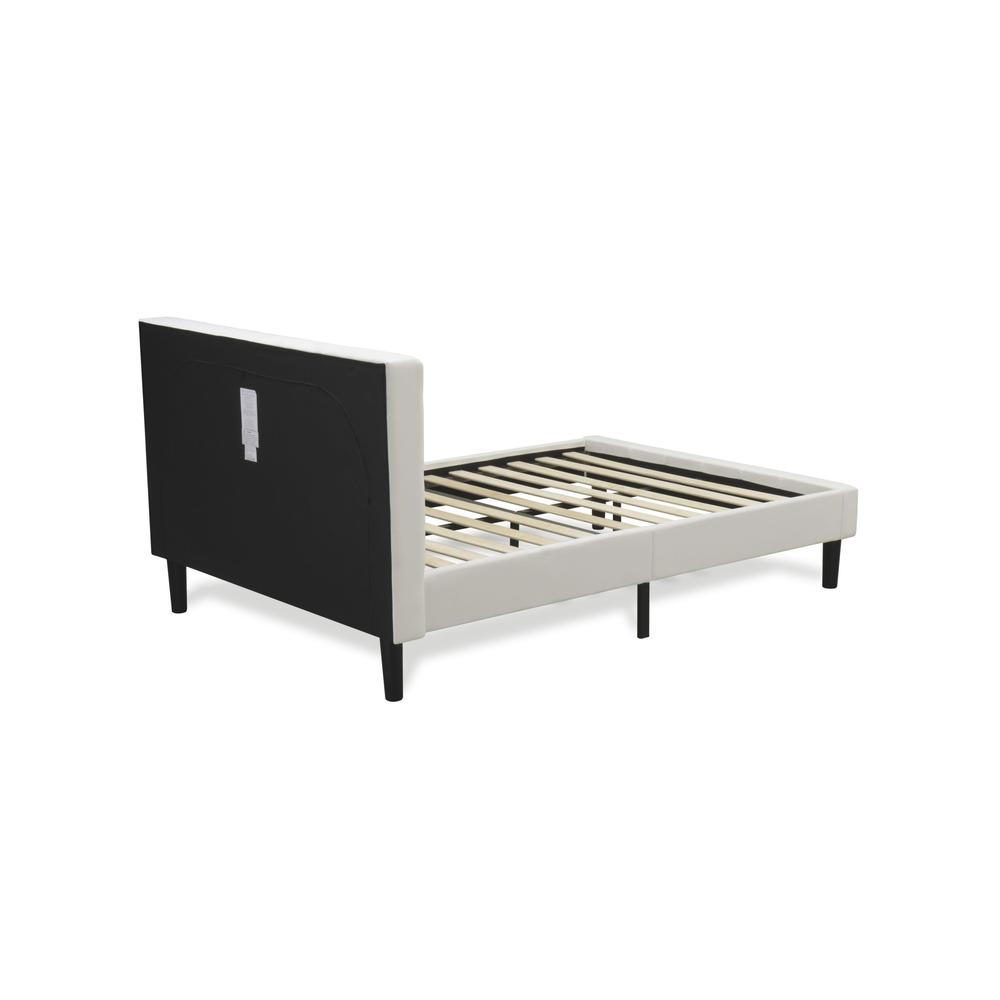 NLF-19-F Nolan Platform Bed Frame - Button Tufted White Velvet Fabric Padded Headboard & Footboard, Black Legs, Full Size