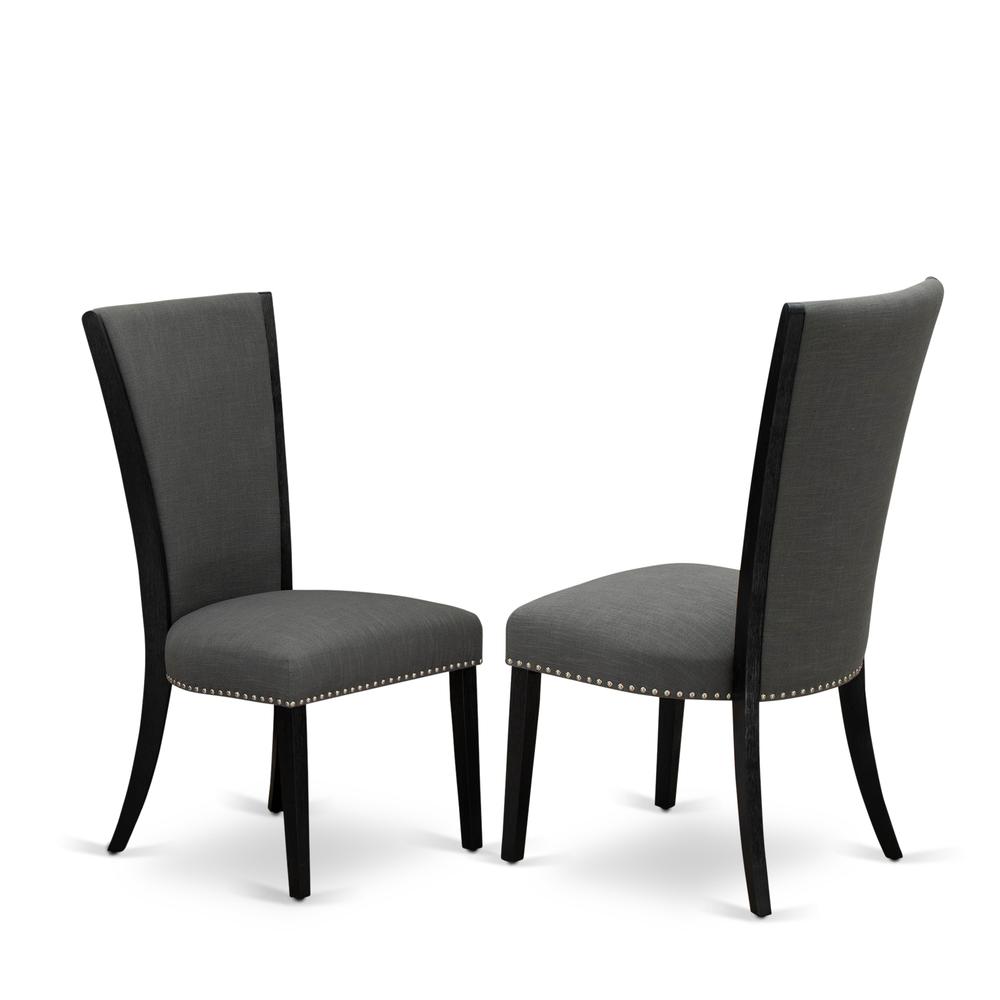 East West Furniture X697VE650-9 9Pc Kitchen and Dining Room Table Set Consists of a Dining Table and 8 Parsons Dining Chairs with Dark Gotham Grey Color Linen Fabric, Medium Size Table with Full Back
