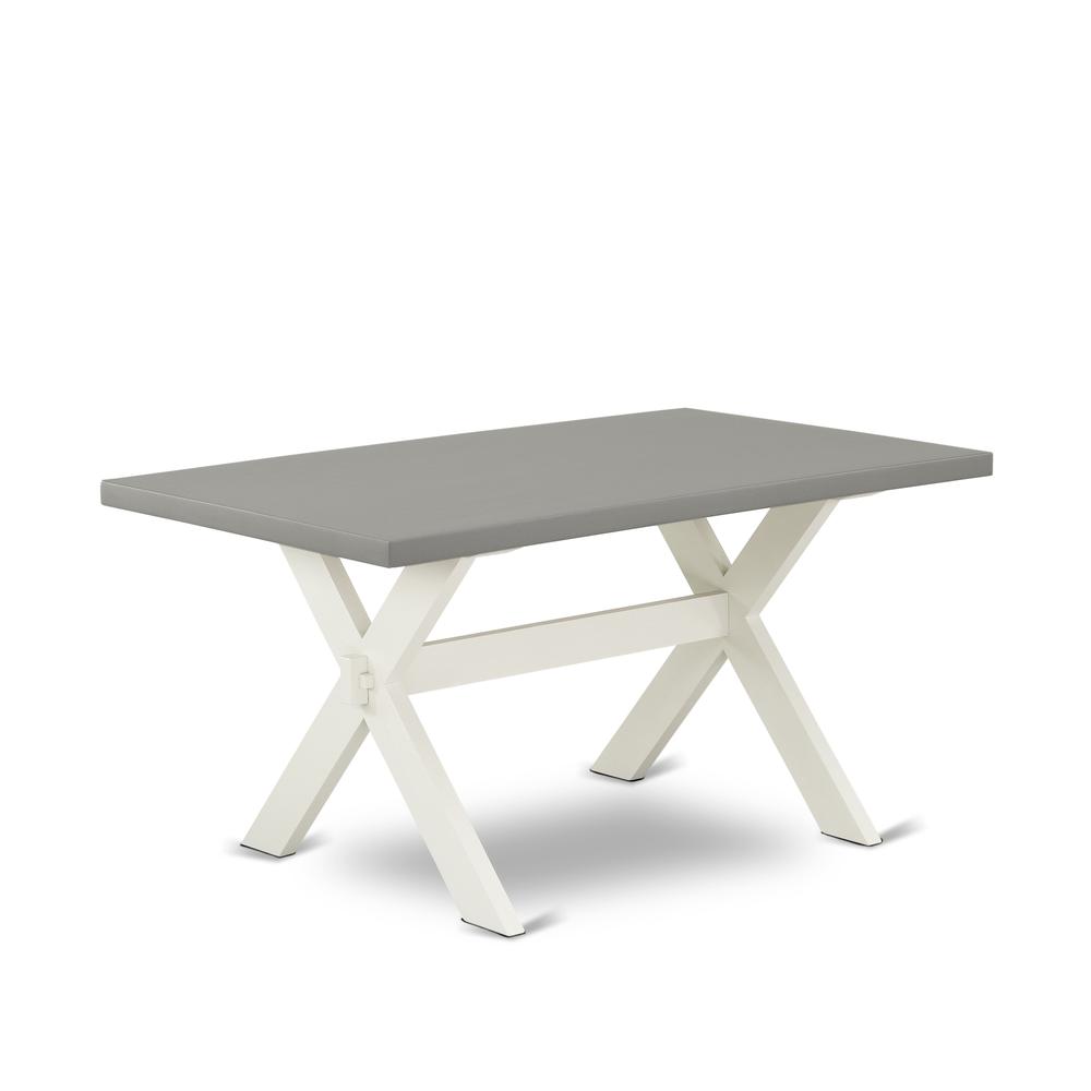 East West Furniture X096FL201-5 5-Piece Beautiful Rectangular Dining Room Table Set an Outstanding Cement Color Kitchen Table Top and 4 Attractive Linen Fabric Parson Chairs with Nail Heads and Stylis
