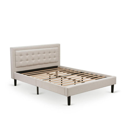 FN08Q-2VL0C 3-Piece Platform Bedroom Set with 1 Queen Size Bed Frame and 2 Small End Tables - Mist Beige Linen Fabric