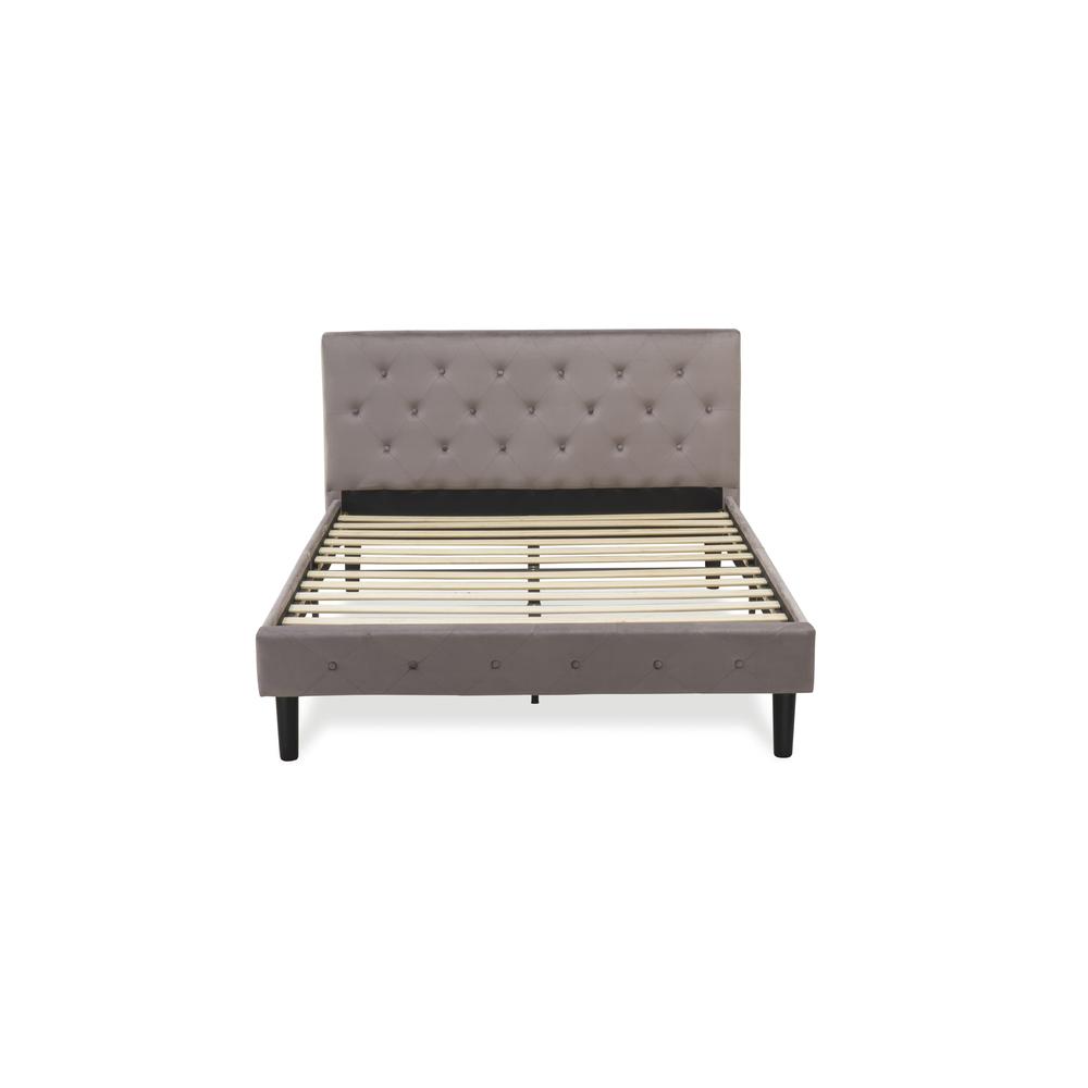 NLF-14-Q Nolan Platform Bed Frame-Button Tufted Brown Taupe Velvet Fabric Upholstery Headboard & Footboard, Black Legs, Queen Size