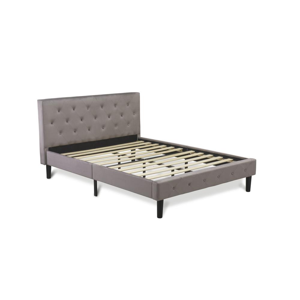 NLF-14-Q Nolan Platform Bed Frame-Button Tufted Brown Taupe Velvet Fabric Upholstery Headboard & Footboard, Black Legs, Queen Size