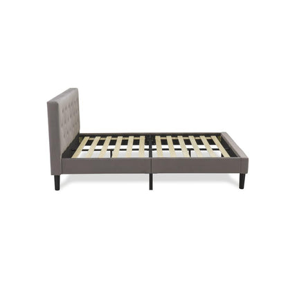 NLF-14-Q Nolan Platform Bed Frame-Button Tufted Brown Taupe Velvet Fabric Upholstery Headboard & Footboard, Black Legs, Queen Size