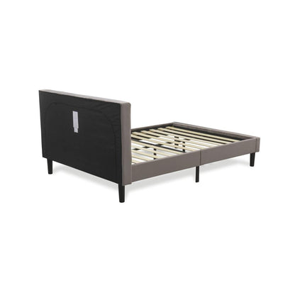 NLF-14-Q Nolan Platform Bed Frame-Button Tufted Brown Taupe Velvet Fabric Upholstery Headboard & Footboard, Black Legs, Queen Size