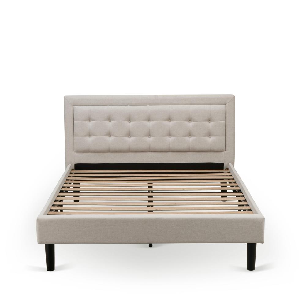 FN08Q-2VL0C 3-Piece Platform Bedroom Set with 1 Queen Size Bed Frame and 2 Small End Tables - Mist Beige Linen Fabric