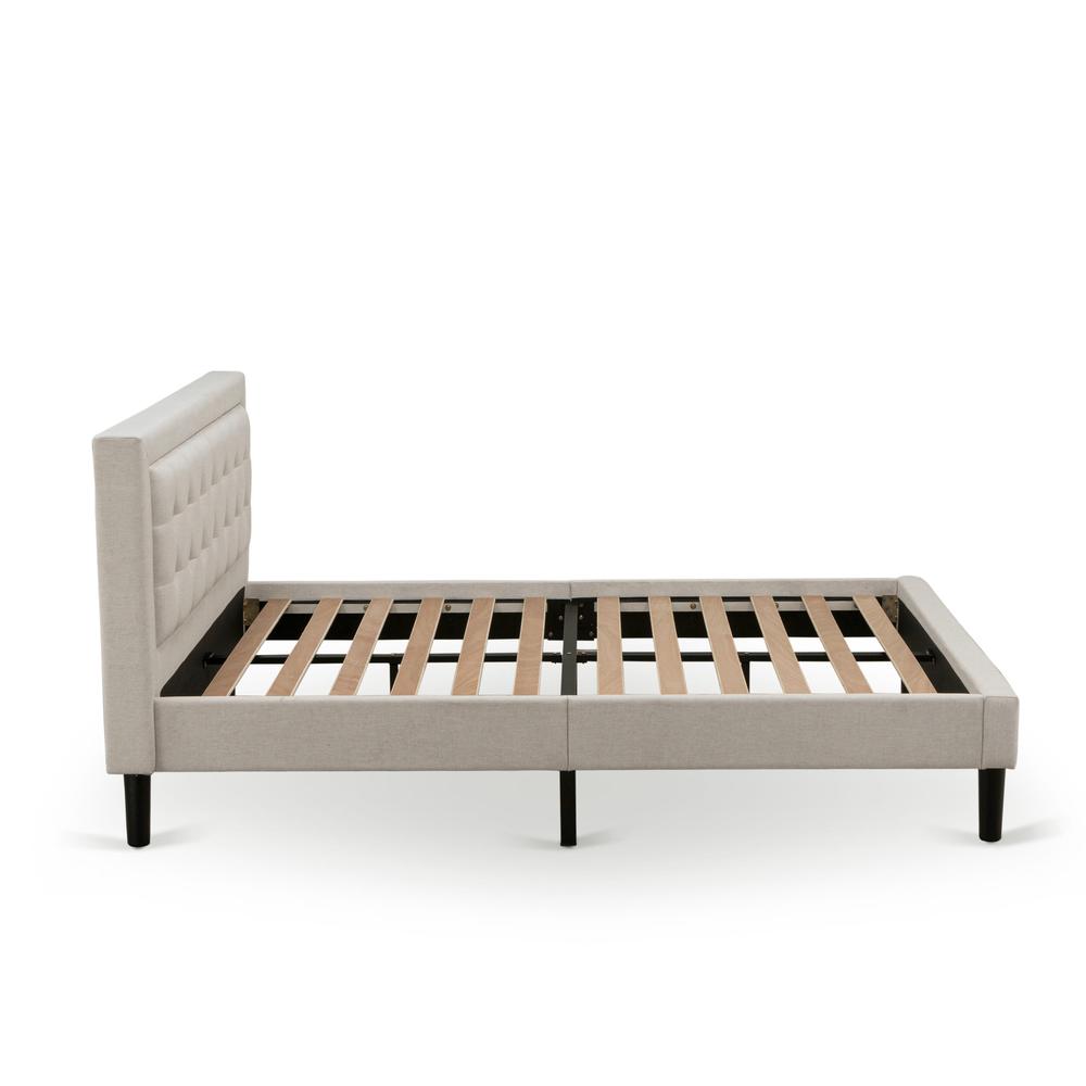 FN08Q-2VL0C 3-Piece Platform Bedroom Set with 1 Queen Size Bed Frame and 2 Small End Tables - Mist Beige Linen Fabric