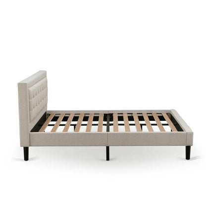 FN08Q-2VL0C 3-Piece Platform Bedroom Set with 1 Queen Size Bed Frame and 2 Small End Tables - Mist Beige Linen Fabric