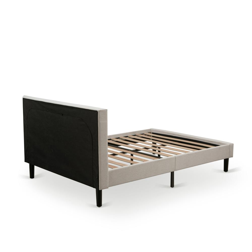 FN08Q-2VL0C 3-Piece Platform Bedroom Set with 1 Queen Size Bed Frame and 2 Small End Tables - Mist Beige Linen Fabric