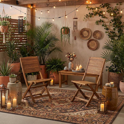Oil-Finish Wooden Outdoor Patio Chair Set of 2 - Durable Finish, Foldable Design