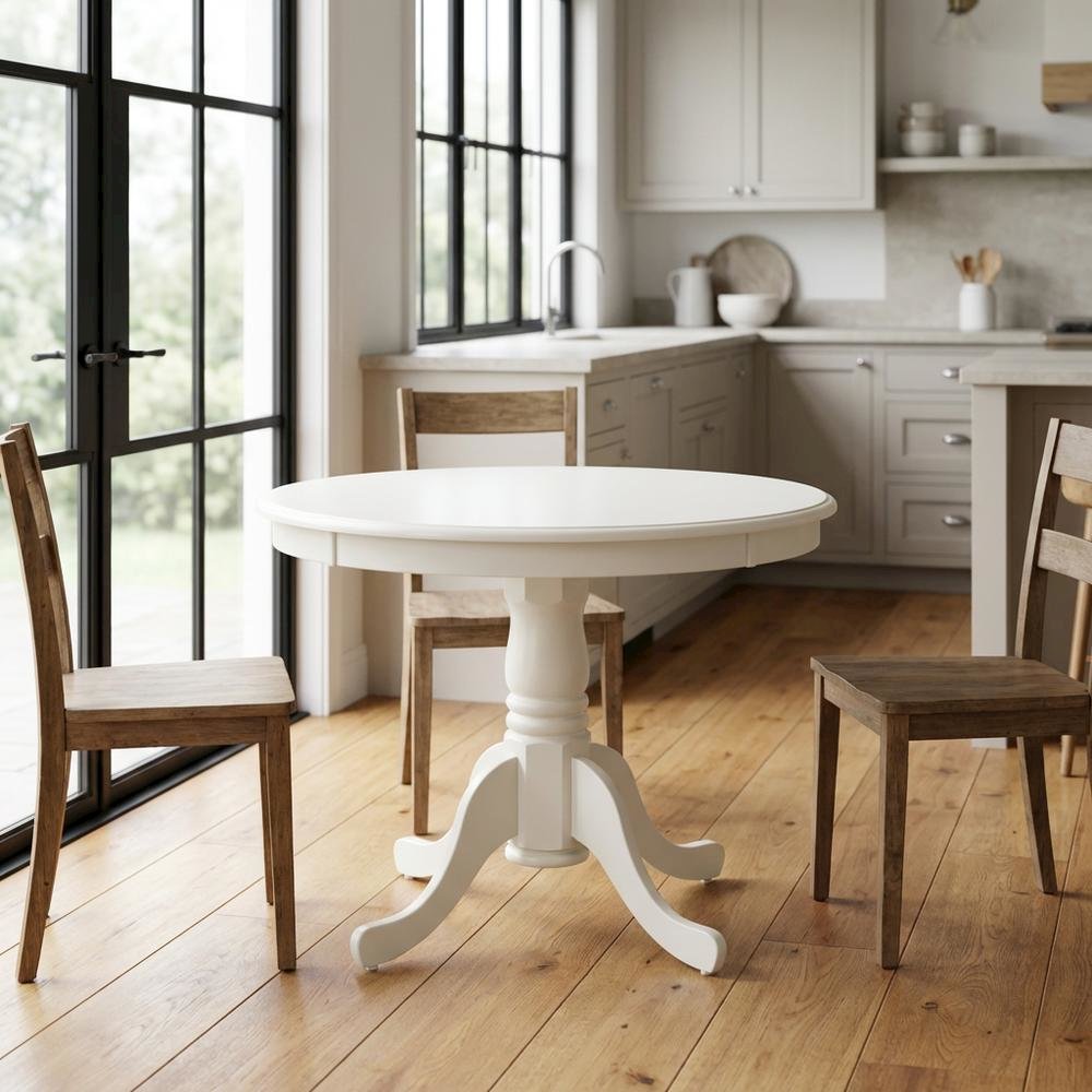 Elegant Round Small Dining Table – White Finish, Ideal for 2 or 4