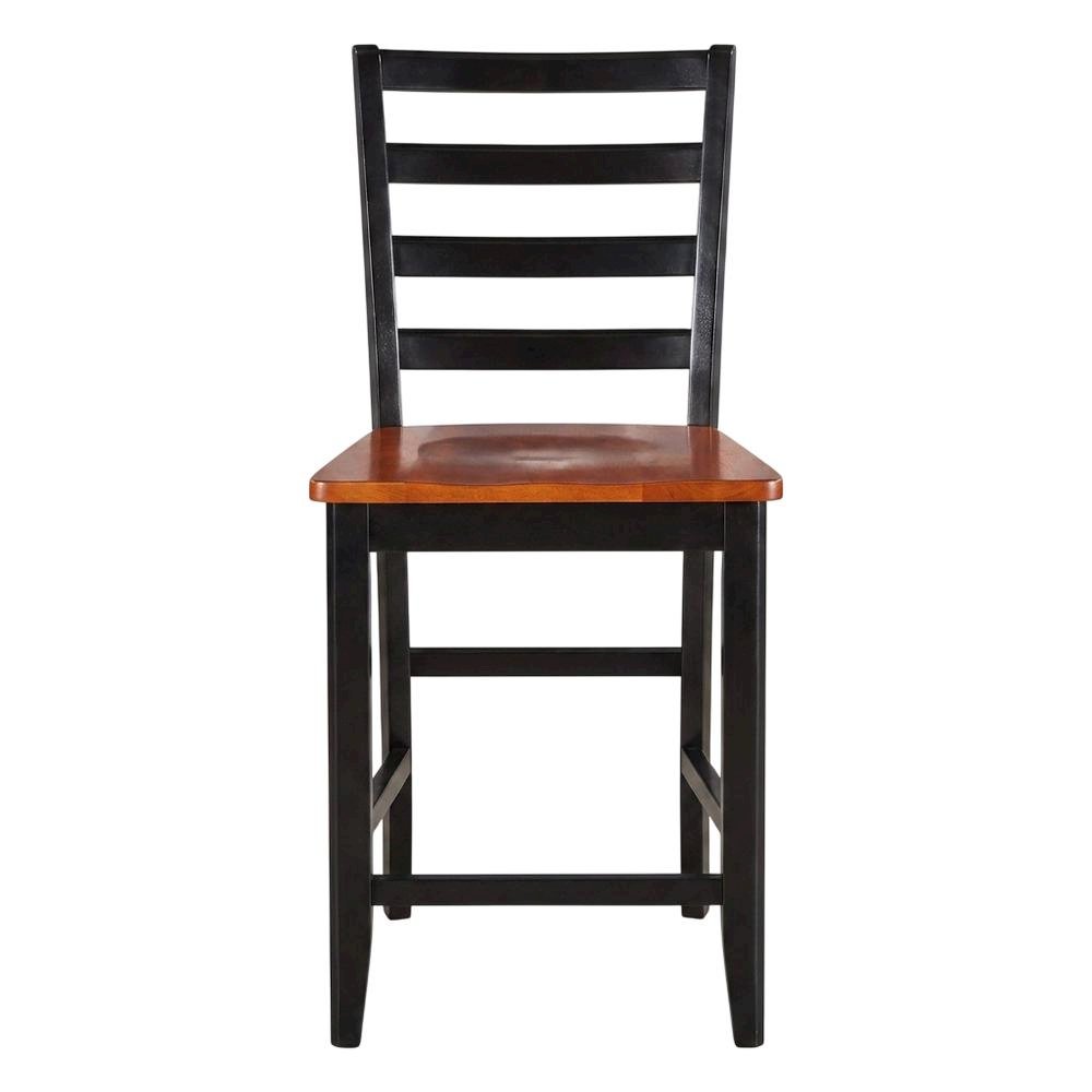 Solid Wood Counter Height Bar Stools, Ladder Back, Black & Cherry, Set of 2