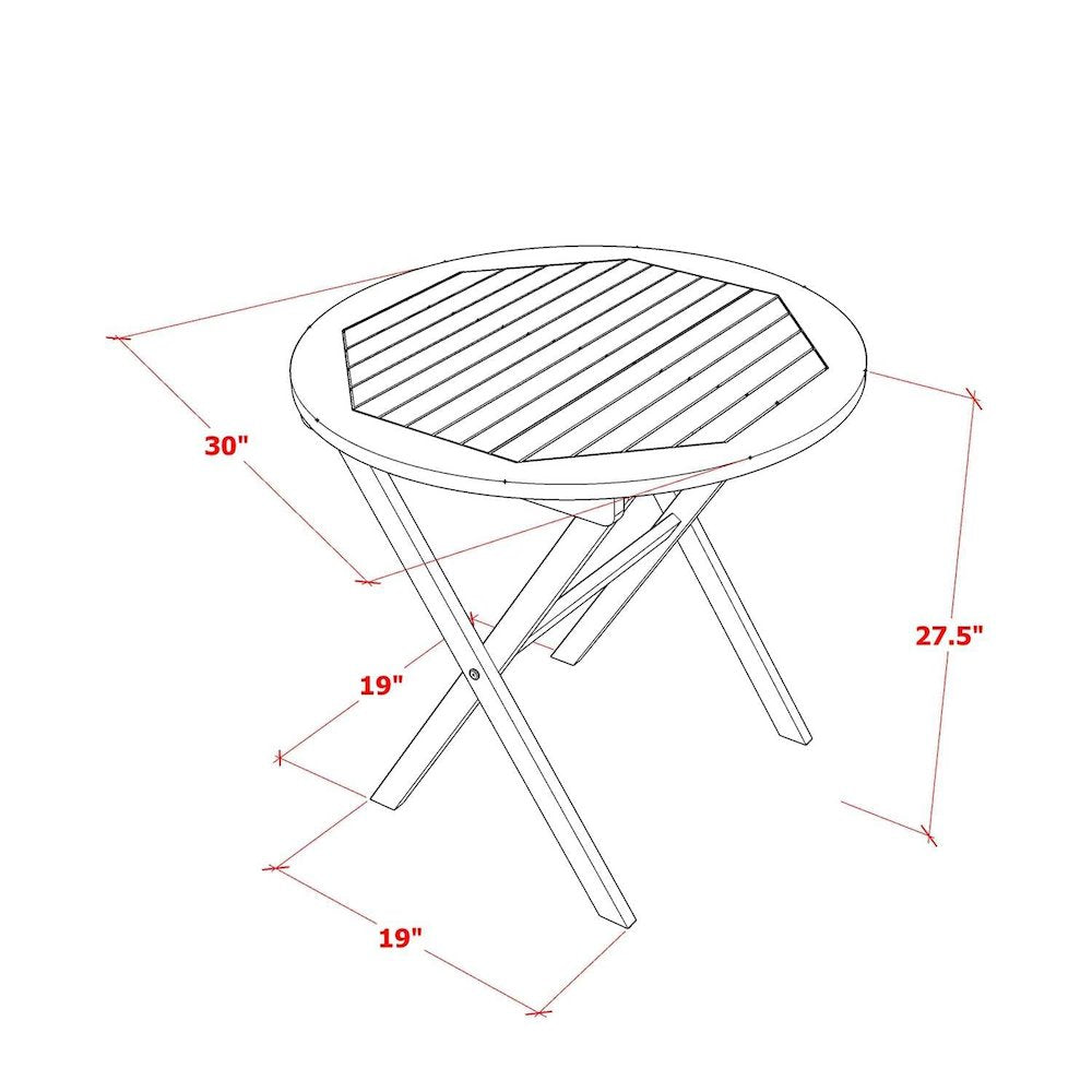 MNCM3CWNA 3-Piece Outdoor Bistro Table Set Contains a Foldable Patio Table and 2 Outdoor Camping Chairs - Natural Oil Finish