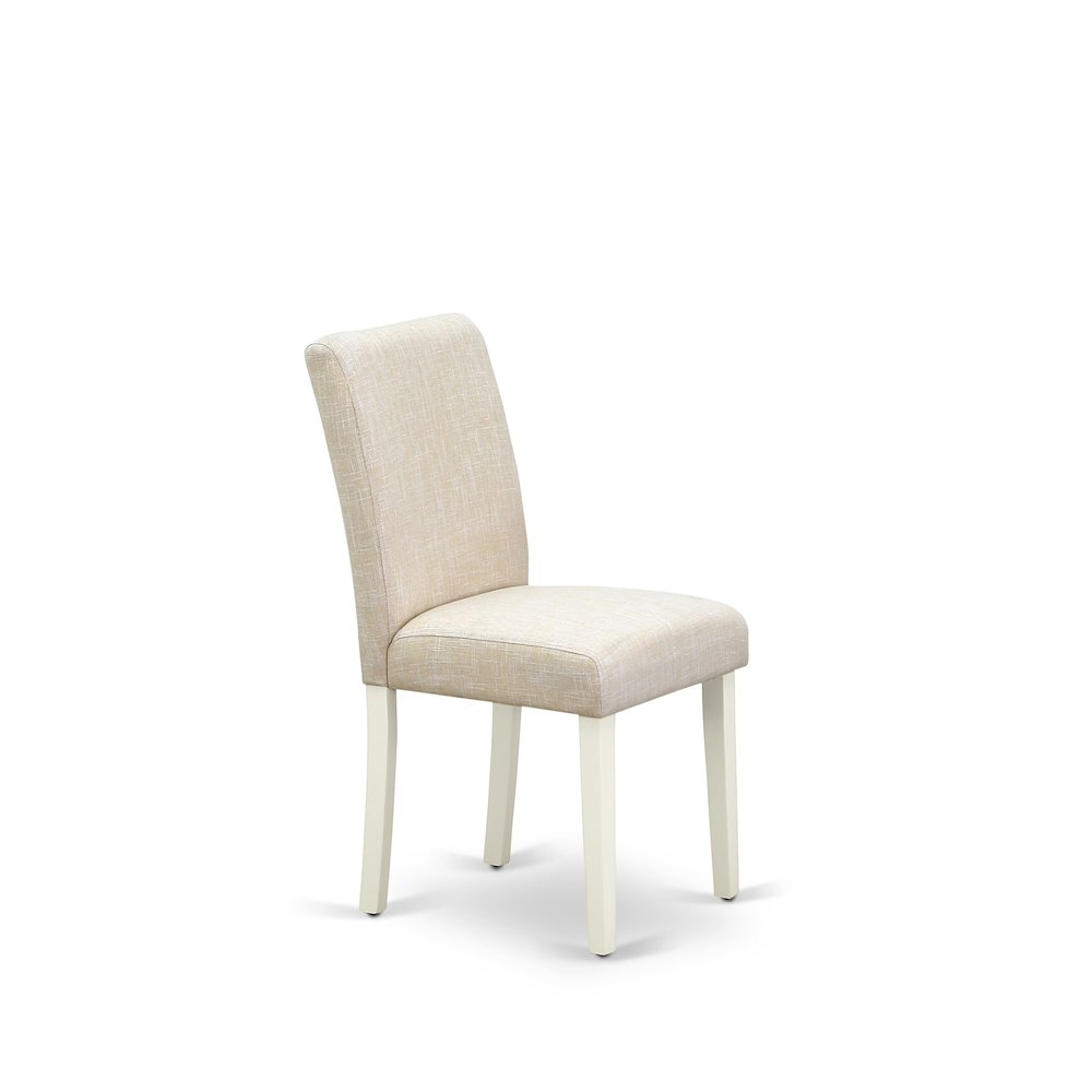 1MZAB5-LWH-02 5Pc Kitchen Set Consists of a Modern Dining Table and 4 Parson Chairs with Light Beige Color Linen Fabric, Drop Leaf Table with Full Back Chairs, Linen White Finish