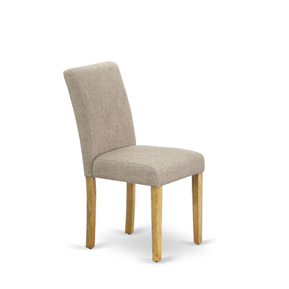1MZAB5-OAK-04 5Pc Kitchen Table Sets Contains a Dining Room Table and 4 Parson Chairs with Light Fawn Color Linen Fabric, Drop Leaf Table with Full Back Chairs, Oak Finish