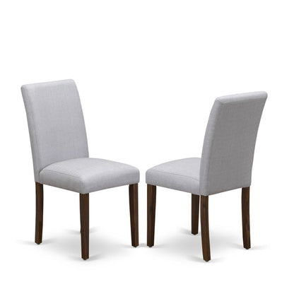 LMAB7-N8-05 - 7-Pc Kitchen Table Set- 6 Upholstered Dining Chairs and dining table - Grey Linen Fabric Seat and High Chair Back (Antique Walnut Finish)