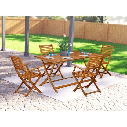 East West Furniture 5 Piece Superior Patio Dining Table Set- Ideal for The Beach, Campy, Picnics - Beautiful Bistro Table with 4 Arms Less Outdoor Folding Chairs - Natural Oil Finish