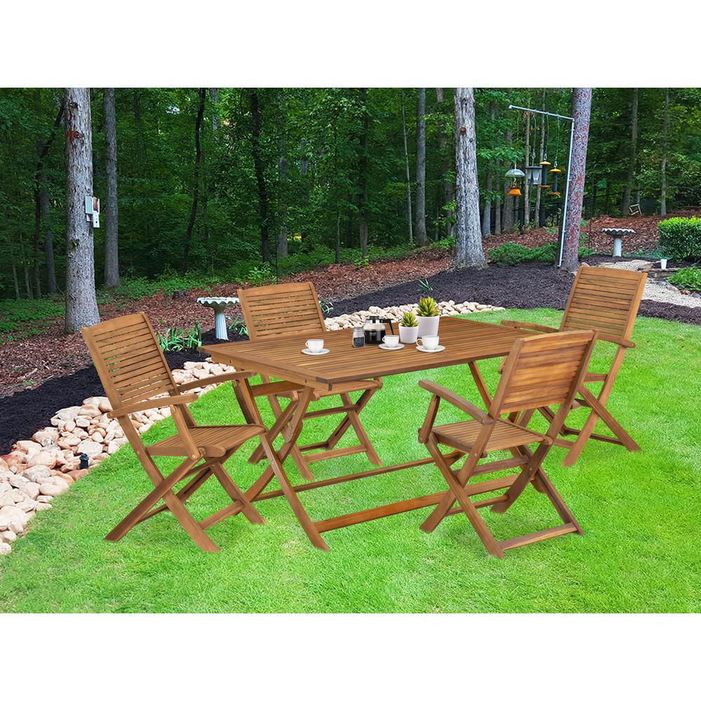 5 Piece Patio Dining Set Consist of a Rectangle Acacia Wood Table